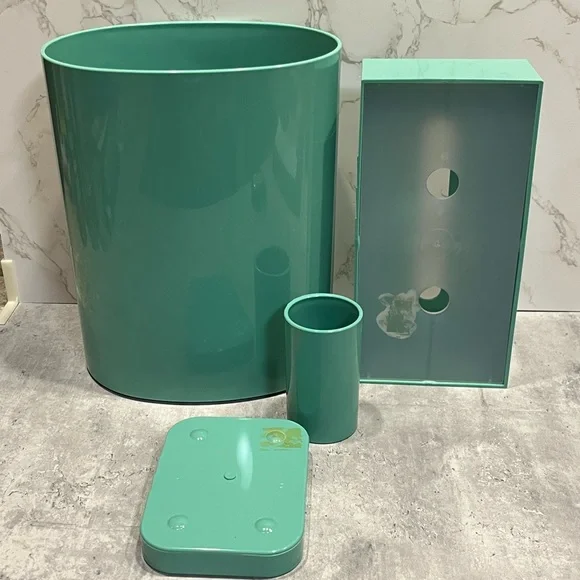 Vintage seafoam teal plastic bathroom accessories waste bin cup soap dish tissue - Picture 11 of 16